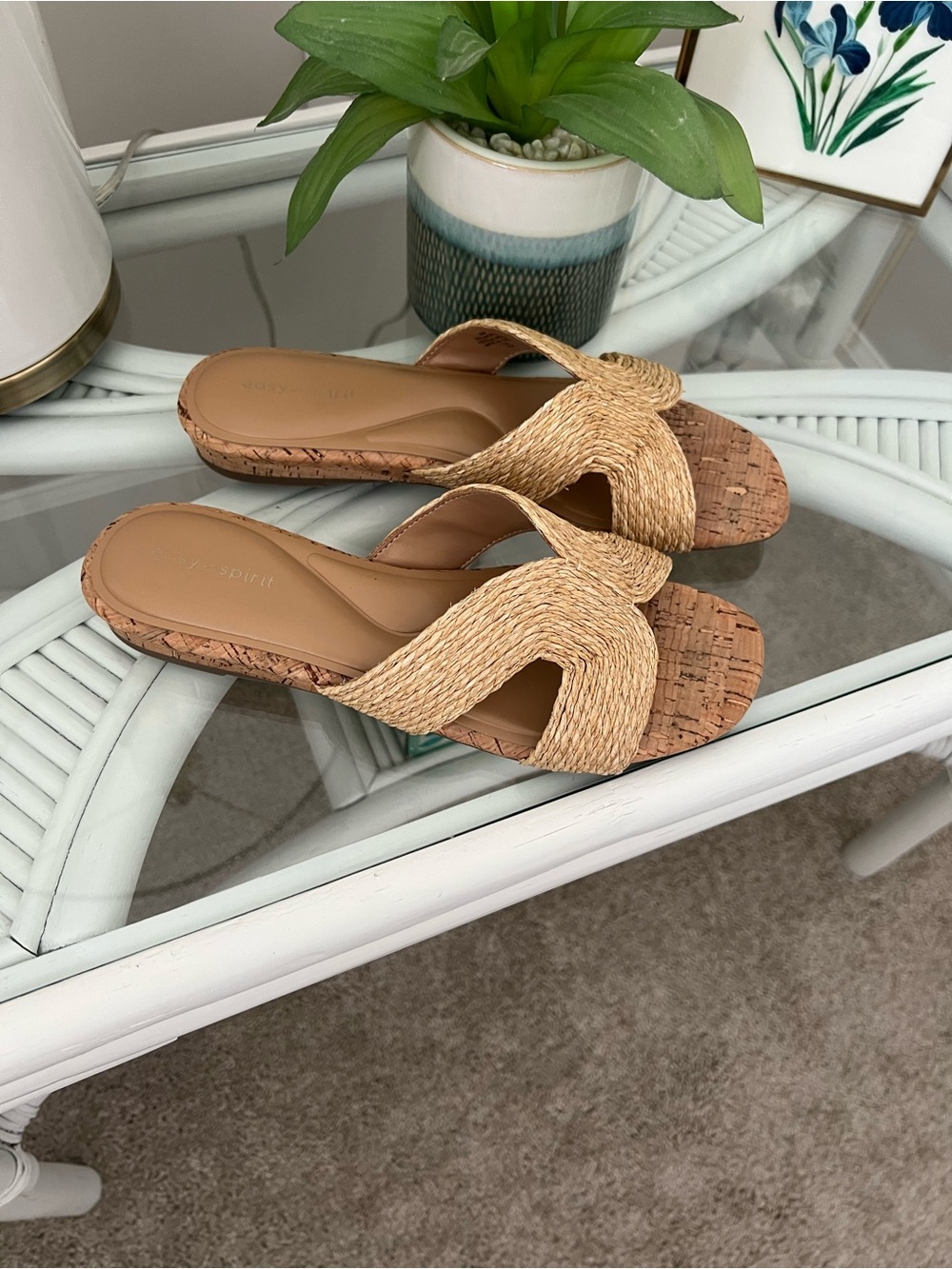 Easy Spirit Natural Woven Slide Sandals